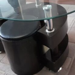 Alternative view of Coffee table with stools, S-shaped Black, Oval glass top, raised