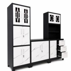 raised-steel-kitchen-cupboards-set-black-and-white-side-view-at-5star-furniture