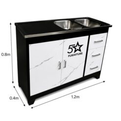 double-sink-on-white-and-black-on-steel-cupboard-at-5starfurniture