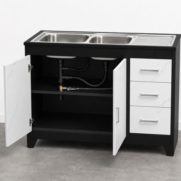steel double sink_white and black_open doors ver2