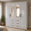 Wardrobe Gloss Light Grey 4 Doors Drawers 1600mm width