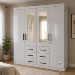 Wardrobe Gloss Light Grey 4 Doors Drawers 1600mm width