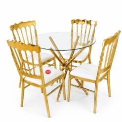 Gold Glass Dining Table Set 5-Piece White Durable Affordable_clear background