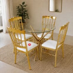 Gold Glass Dining Table Set 5-Piece White Durable Affordable_main image