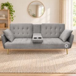 Modern Grey Sleeper Sofa 2 Cup holders Easy open Affordable