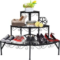 Alternative view of Black Corner Metal Stand Three Tiers Raised Steady Ready to use