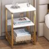 White Table with shelf and basket- Gold Metal Structure Lightweight - 5starfurniture.co.za