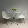 Round Table Four Chairs - Glass Dining set - 3 pieces - Assembled