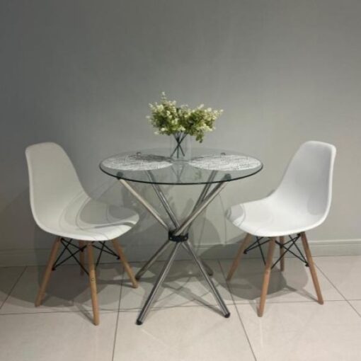 Round Table Four Chairs - Glass Dining set - 3 pieces - Assembled