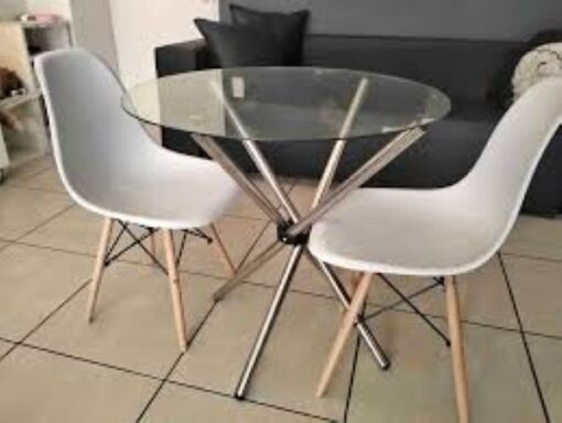 Round Table Four Chairs - Glass Dining set - 3 pieces - Assembled - Image 6