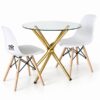 Round Table Two Chairs Glass Dining set 3 pieces Affordable