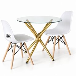 Round Table Two Chairs Glass Dining set 3 pieces Affordable