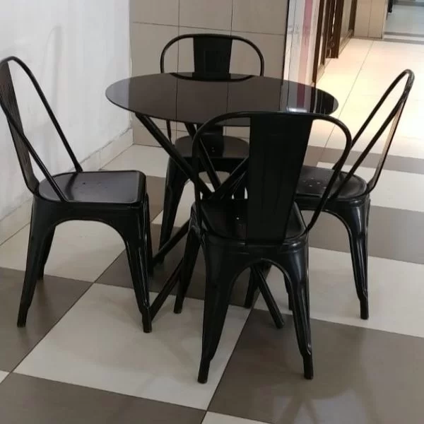 Black Round Dining Set Table Four Chairs Glass Top 5 Pieces from 5 Star Furniture