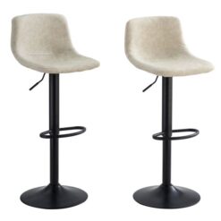 Alternative view of Cream Backrest Bar Stool - Leather, Adjustable Black metal leg