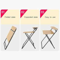 Alternative view of Oak Student desk foldable - Modern Metal frame with raised shelf