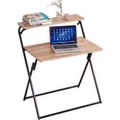 Oak Student desk foldable - Modern Metal frame with raised shelf - 5starfurniture.co.za