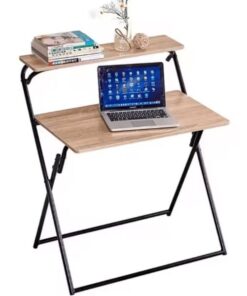 Oak Student desk foldable - Modern Metal frame with raised shelf - 5starfurniture.co.za