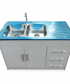 Alternative view of Double Sink and Cupboard Gloss Light grey Undercounter Tap incl.