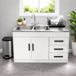 Double Sink and Cupboard Gloss Light grey Undercounter Tap incl. - 5starfurniture.co.za