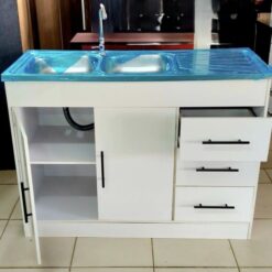 Alternative view of Double Sink and Cupboard Gloss Light grey Undercounter Tap incl.