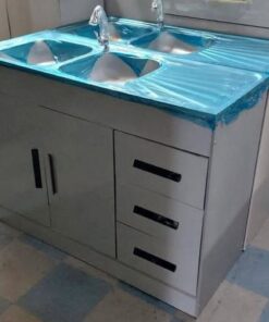 Double Sink and Cupboard - Gloss light grey Undercounter Assembled Tap incl. - 5starfurniture.co.za