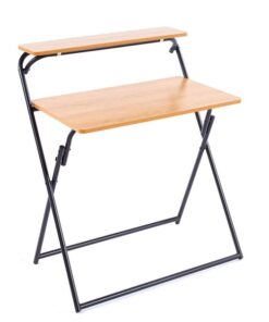 Oak Student desk foldable - Modern Metal frame with raised shelf
