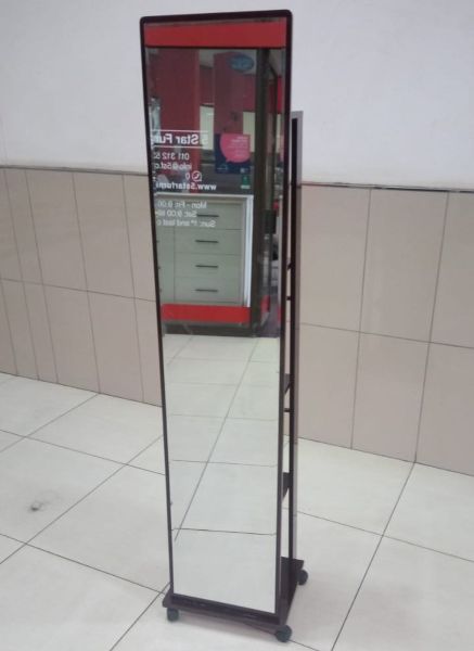 Movable mirror with storage, Full Length, Gloss Mahogany shelves