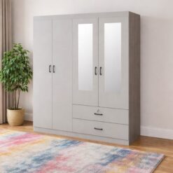 Alternative view of Modern Freestanding Wardrobe 1.6m Light grey, drawers on tracks