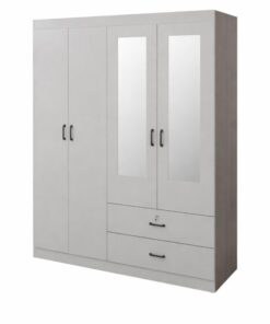 Modern Freestanding Wardrobe 1.6m Light grey, drawers on tracks - 5starfurniture.co.za