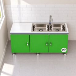Double-Sink with Green Steel Cupboard 1200 mm Affordable 5 Bright green double-sink kitchen cabinet