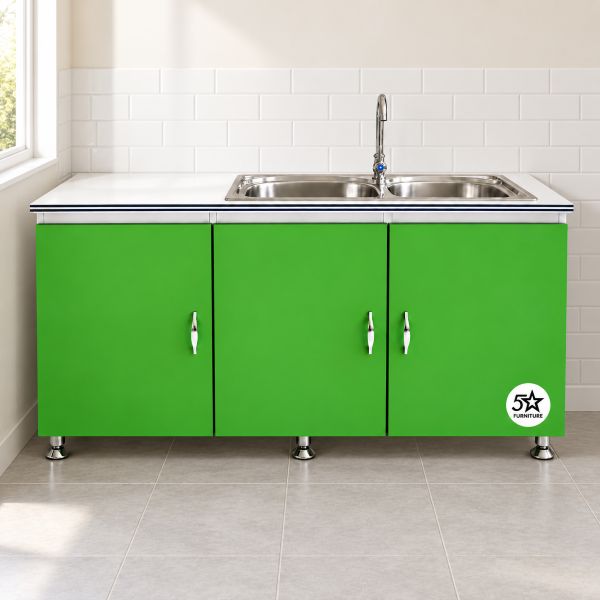 Double-Sink with Green Steel Cupboard 1200 mm Affordable 1 Double-Sink with Green Steel Cupboard 1200 mm Affordable