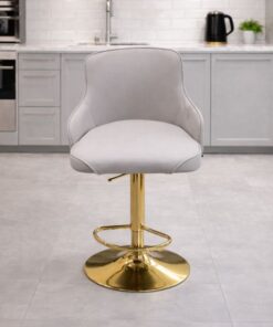 Gas lift bar chair with gold legs - Wide leather seat - 5starfurniture.co.za