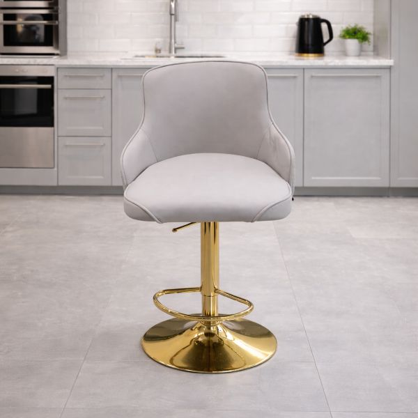 Gas lift bar chair with gold legs - Wide leather seat - 5starfurniture.co.za