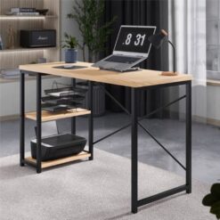 Oak Desk With bookshelf - 2-tier black metal structure Assembled - 5starfurniture.co.za