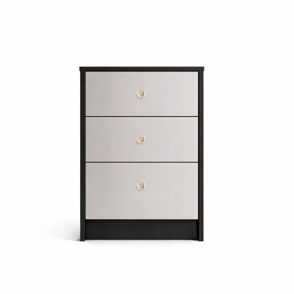 Black Bedside Table Mirror Fronts, Three Storage Drawers - Image 6
