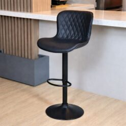 Black Height Bar Stool - Stitched faux leather, Adjustable black leg - 5starfurniture.co.za