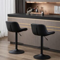 Alternative view of Black Height Bar Stool - Stitched faux leather, Adjustable black leg