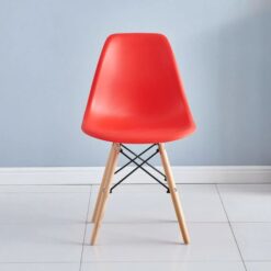 Plastic red kitchen chair, Wooden leg, Retro design, Durable, 5starfurniture.co.za