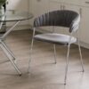 Silver Dining Chair Grey Velvet Upholstered Light weight Durable