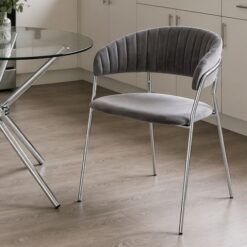 Silver Dining Chair Grey Velvet Upholstered Light weight Durable