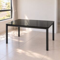 Black Glass Dining table 1500mm Steel frame Affordable