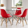 Round Table Dining Set - Four Red Chairs Glass Table, Five pieces at 5starfurniture.co.za