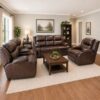 Brown Leather Lounge Set Six Seater Three Pieces Leatherette at 5starfurniture.co.za