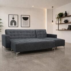 Corner Couch Charcoal Tapestry Reclining Ottoman included_5starfurniture.co.za
