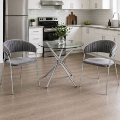 Table Grey Velvet Chairs - Glass Dining set, Consists Three Pieces 5starfurniture.co.za
