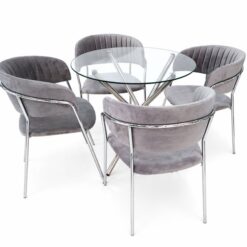Alternative view of Table with Velvet Chairs in grey - Glass Dining set of five pieces