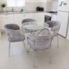 Table with Velvet Chairs in grey - Glass Dining set of five pieces - 5starfurniture.co.za
