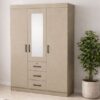 Cream Wardrobe with drawers Mirror 1.2m width Lock Assembled - 5starfurniture.co.za