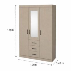 Alternative view of Cream Wardrobe with drawers Mirror 1.2m width Lock Assembled