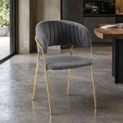 Gold Frame Dining Chair Grey Velvet Upholstered Light Durable - 5starfurniture.co.za